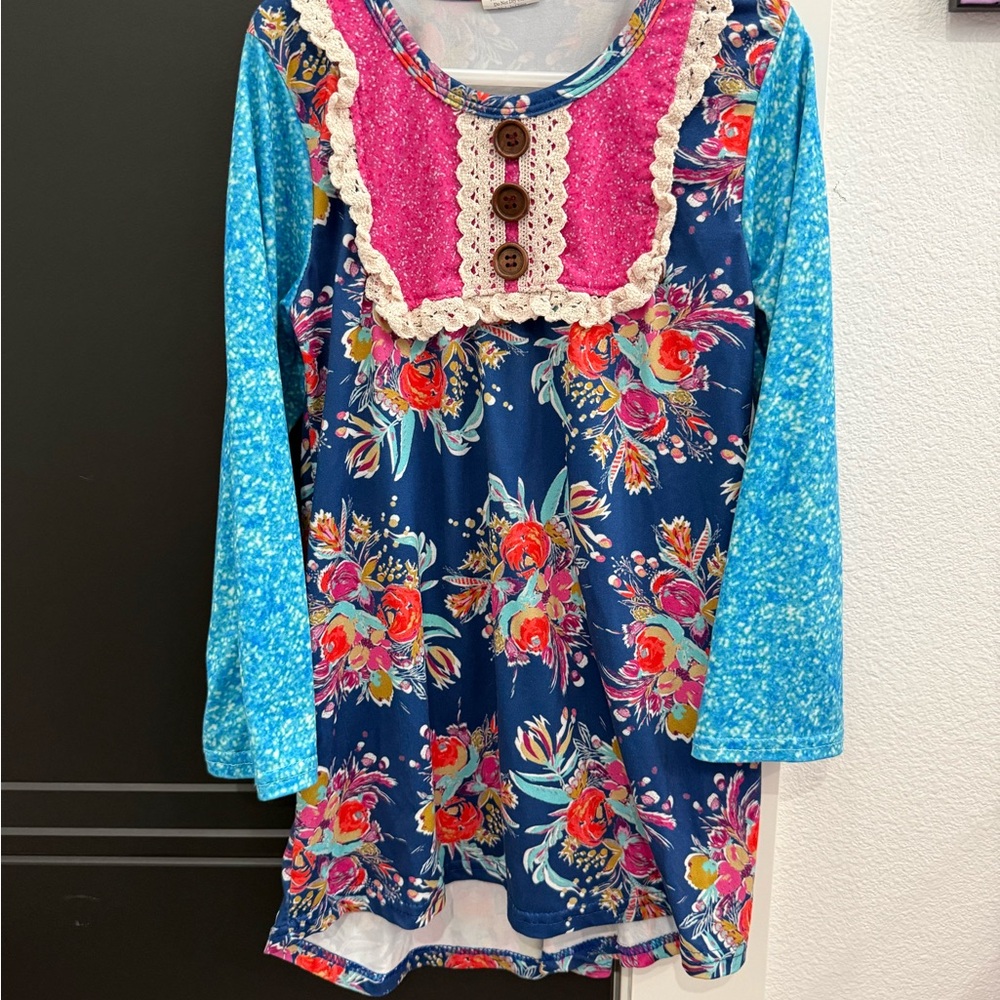 Colorful Floral Kids Blouse with Lace Detail